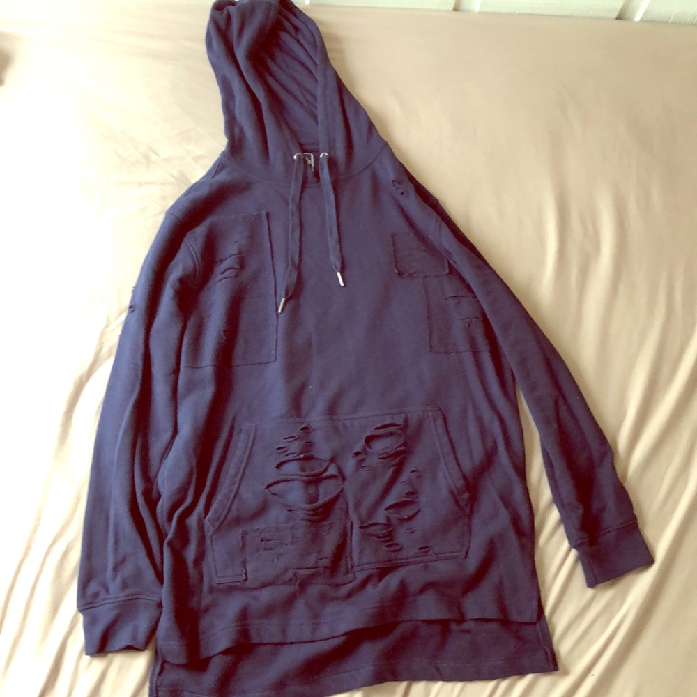 Bleecker and Mercer Distressed Navy Blue Hoodie